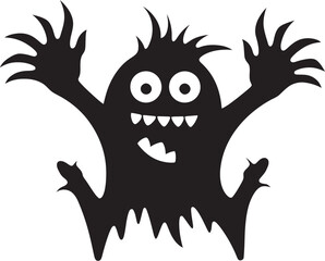 Eerie Excellence Cartoon Monster in Black Logo Iconic Creature Unleashed Black Emblem Design