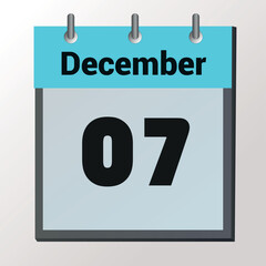 vector calendar page with date December 7, light colors