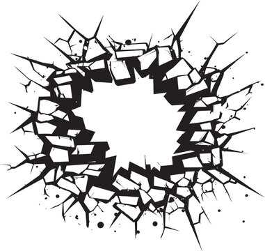 Black Beauty Comic Book Broken Wall Logo Mastery Exciting Breakthrough Broken Wall in Black Vector