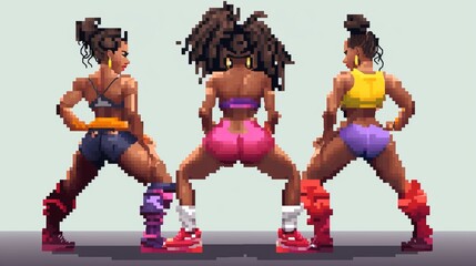 woman hip hop Miami bass twerk dance in the style of classic video game pixel art style 8bit pixel art