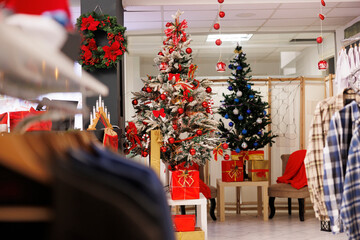 During winter holiday season, Christmas ornaments is waiting for shoppers seeking presents in...