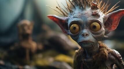 An image of a troll with big eyes, AI - obrazy, fototapety, plakaty