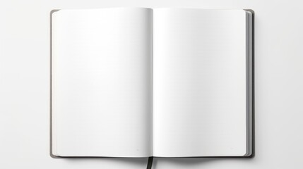 Mockup. A clean open notebook with blank sheets on a clean white background. Top view. Flat lay. With copy space. Template for design. Organizer. Close up.