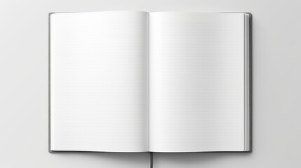 Mockup. A clean open notebook with blank sheets on a clean white background. Top view. Flat lay. With copy space. Template for design. Organizer for notes. Close up.