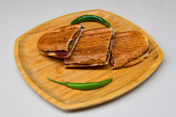 Turkish karisik atom  tost ( kasarli bazlama tost) . Sucuklu, Kasarli, kavurmali karisik tost. Flat baked bread toasted