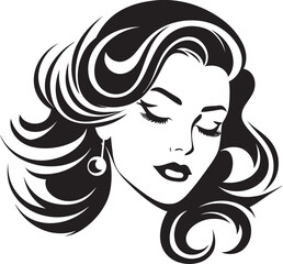 Empowerment through Elegance Female Face Emblem in Black Intriguing Gaze Black Logo of a Womans Face
