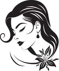 Iconic Beauty Black Logo with Females Face Mystical Elegance Vector Icon Featuring Womans Face