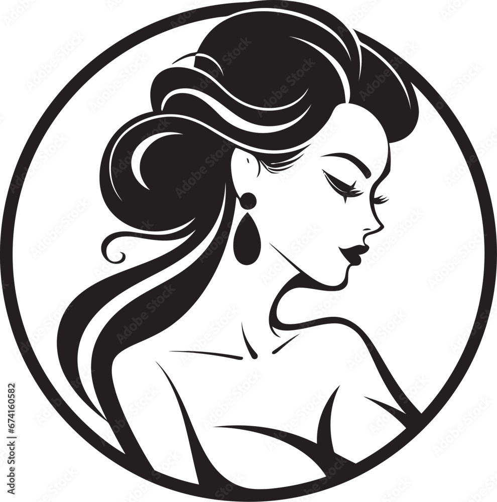 Wall mural Iconic Beauty Black Logo with a Females Face Mystical Elegance Vector Icon Featuring a Womans Face