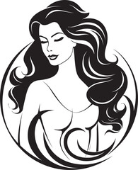 Empowerment through Serenity Black Female Face Emblem Intriguing Elegance Vector Icon of a Womans Face in Black
