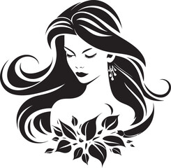 Elegant Charm Black Logo with a Womans Profile Iconic Simplicity Vector Icon of Black Female Face in Logo