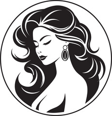 Mystical Elegance Black Emblem with Womans Face Icon Eternal Beauty Logo of a Womans Face in Black