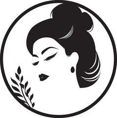 Mystical Gaze Black Emblem with Womans Face Icon in Black Eternal Allure Logo with Female Face Icon in Black