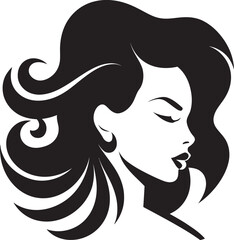 Iconic Femininity Black Face Design Emblem Mysterious Allure Female Face Logo in Monochrome