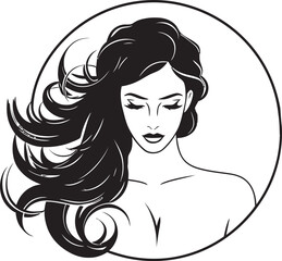 Mystical Aura Emblem with Black Female Profile Eternal Beauty Logo of a Womans Visage in Black