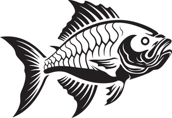 Fototapeta na wymiar Marine Minimalism Fish Bone Logo Symbol Oceans in Outline Vector Fish Skeleton Design