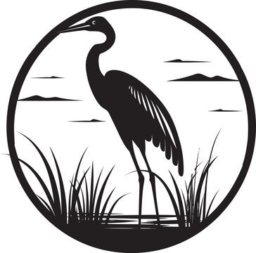 Contemporary Heron Graphic Design Black and White Heron Emblem