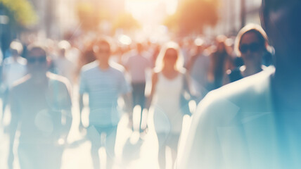 a crowd of people in the city, blurred abstract background - obrazy, fototapety, plakaty