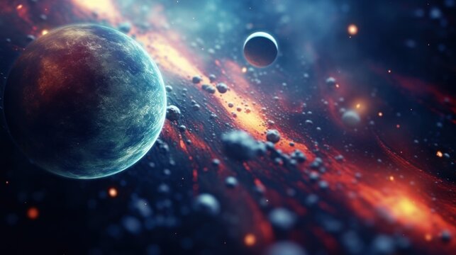 An image of an alien planet and some planets, AI