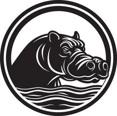 Contemporary Hippopotamus Symbol Hippo Graphic in Sleek Black