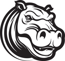Hippopotamus Majesty in Black Graceful Hippo Silhouette Emblem
