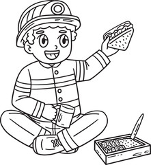 Firefighter Eating Lunch Isolated Coloring Page