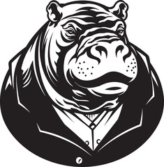 Hippo Silhouette in Black Vector Modern Hippo Emblem Design