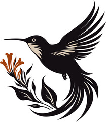 Contemporary Hummingbird Profile Black and White Hummingbird Icon