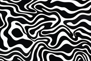 Black and white abstract squiggly line maze pattern optical illusion wallpaper banner