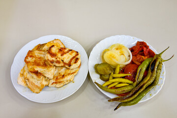 Chicken wings barbeque in a dish with BBQ grill sauce . Izgara tavuk kelebek sis kanat. Tavuk sis, gogus.
