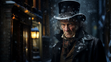 Ebenezer Scrooge Makes His Way Home Through London On Christmas Eve - obrazy, fototapety, plakaty