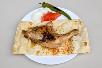 Chicken wings barbeque in a dish with BBQ grill sauce . Izgara tavuk kelebek sis kanat. Tavuk sis, gogus.