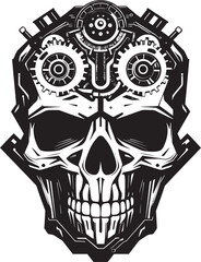 Gothic Machine Skull An Industrial Symphony Monochromatic Skull Icon Where Cogs and Circuits Conspire