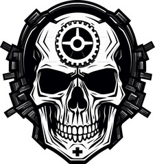 Vector Mechanical Skull Icon A Technological Metamorphosis Elegant Black Skull Symbol The Nexus of Art and Tech