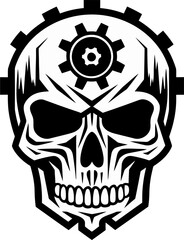 Cybernetic Skull Profile Where Gears Meet Bones Mystical Black Skull Icon The Mechanism of Dark Arts