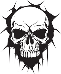 Revealing the Unknown The Skull Peeping from the Cracked Wall Revealing the Unseen A Black Vector Skull Emerges from a Cracked Wall