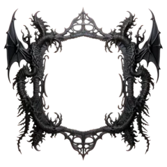 Cercles muraux Crâne aquarelle Frame for photography or illustration of Gothic dragons on transparent background.