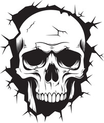 The Walls Enigmatic Guardian A Vector Skull Emerges Peek into the Darkness The Mysterious Cracked Wall Skull