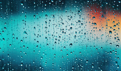 View from the window on rainy weather,abstract wet raindrops dripping down from the window.