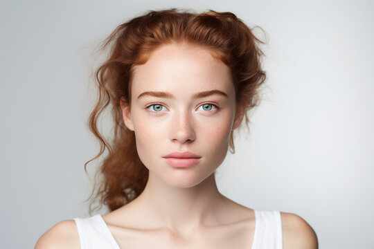 A Candid Portrait Of A Woman In Soft Lighting On A Plain White Background.
