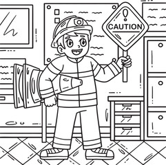 Firefighter with Safety Signs Coloring Page 