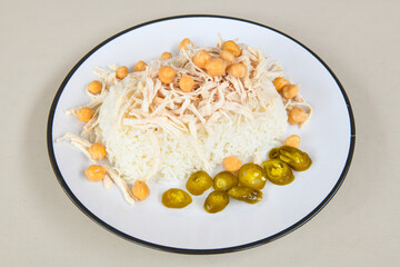 Traditional delicious Turkish food; Turkish style rice pilaf (Turkish name; Arpa sehriyeli. tavuklu, nohutlu, kavurmali, kuru fasulyeli, pirinc pilavi)