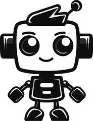 Ink Blot Robo Buddy A Mini Vector Symbol Pixel Paladin A Miniature Guardian Mascot in Black