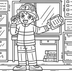 Firefighter Receiving Call Coloring Page for Kids