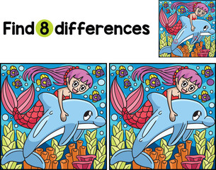 Mermaid Riding In A Dolphin Find The Differences