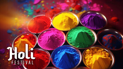 Happy Holi Festival Of Colors. Illustration Of Colorful Gulal For Holi. Indian Festival - obrazy, fototapety, plakaty