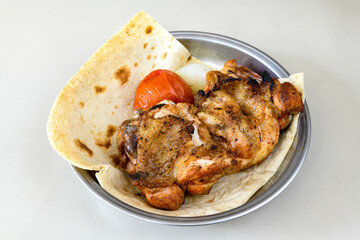 Chicken wings barbeque in a dish with BBQ grill sauce . Izgara tavuk kelebek sis kanat. Tavuk sis, gogus.