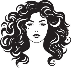 Curly Crown A Black Vector Womans Iconic Tresses Ebon Elegance Stylish Curly Haired Lady Logo