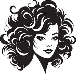 Curly Charisma Vector Logo Design in Black Waves of Elegance A Curly Haired Emblem