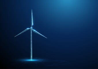 Abstract blue low poly wind turbine. Green renewable energy electricity concept. Polygonal style. © Елена Бутусова