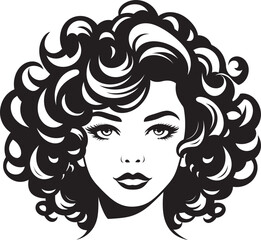 Ink Black Curly Waves A Hair Logo Design Tresses of Elegance A Curly Haired Icon in Black
